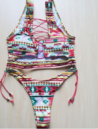 Lace Up Swimwear Thong Bikini Set