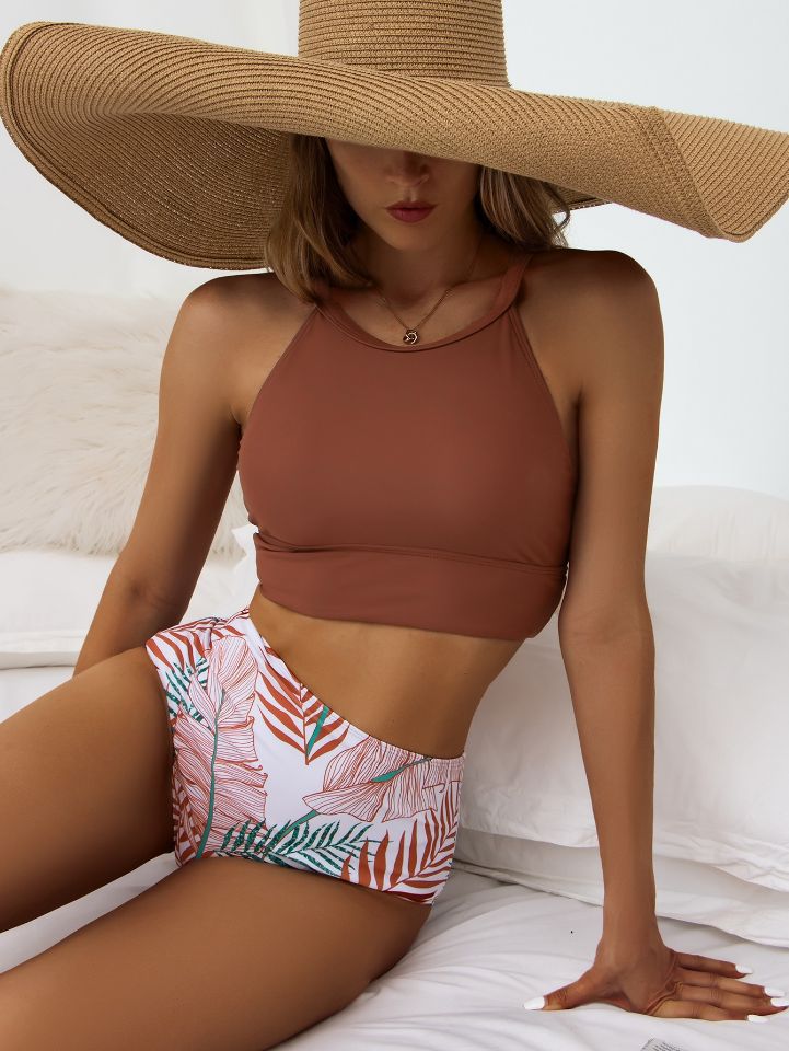Women's Printed High Waist Split Swimsuit
