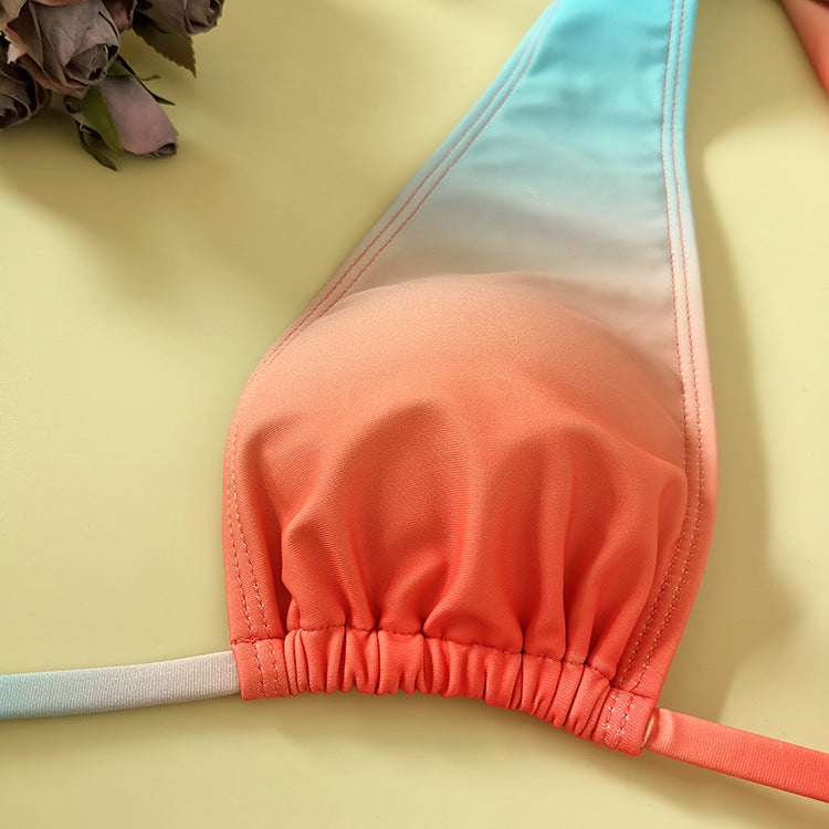 Color Gradient Smudge Three-Piece Bikini Set