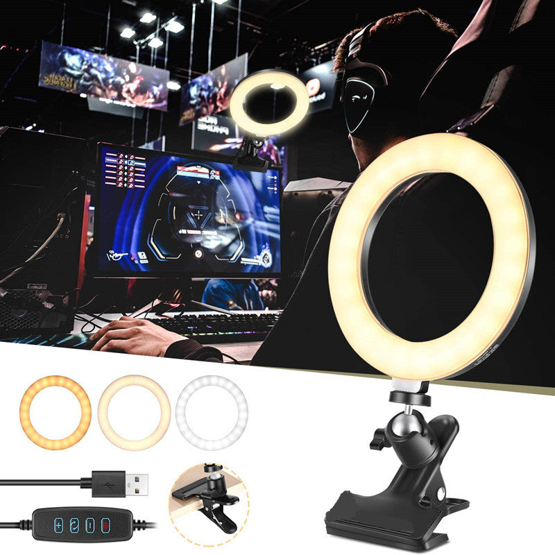 Straight Desktop Clip Live Broadcast Computer Camera Ring Light