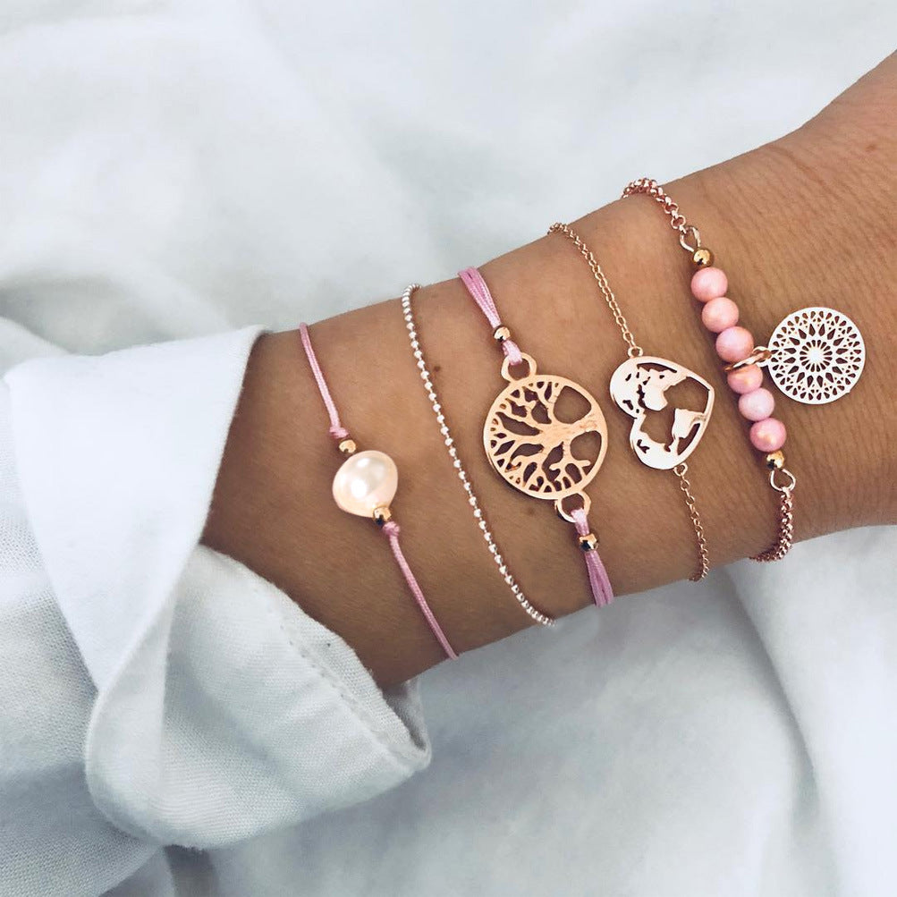 Tree Of Life Gray Pearl Heart Map Bracelet