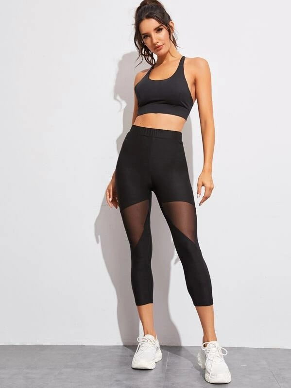 Sports Yoga Mesh Stitching Capri Pants