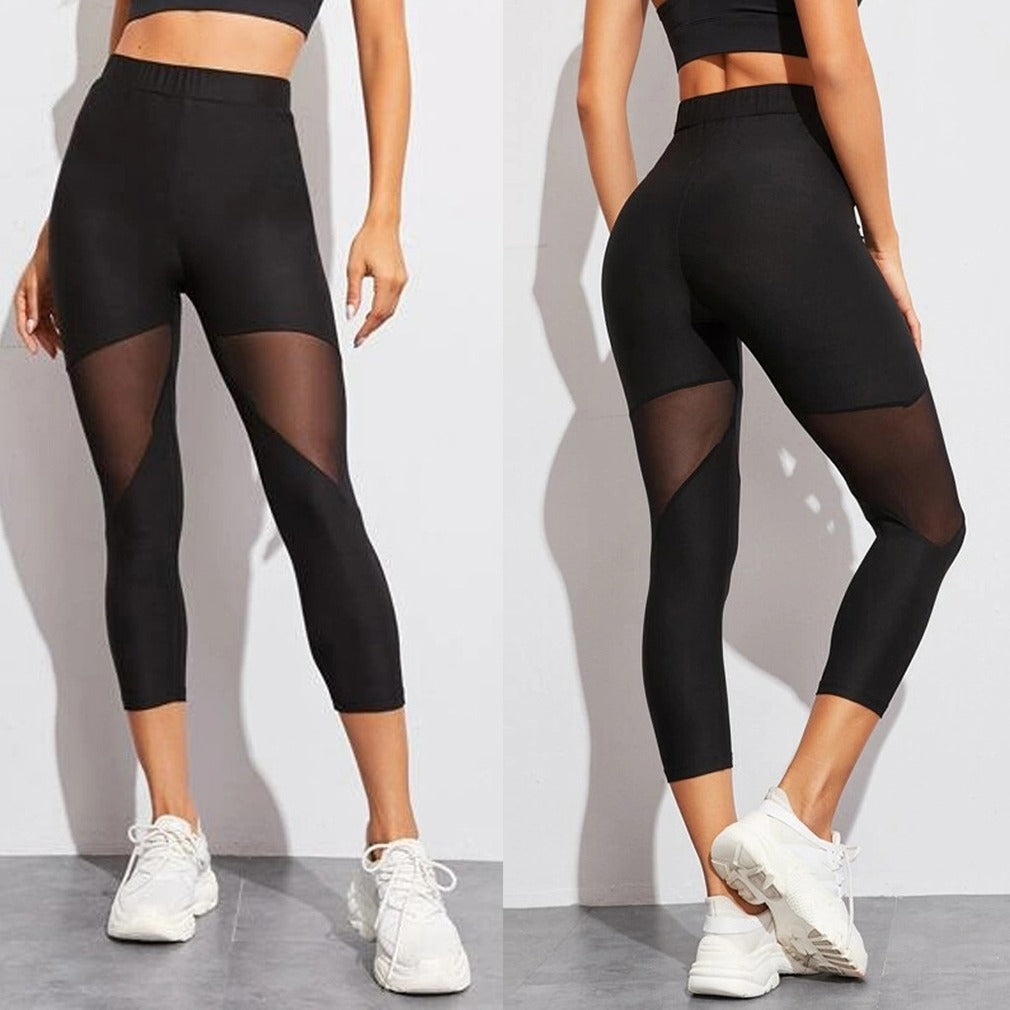 Sports Yoga Mesh Stitching Capri Pants