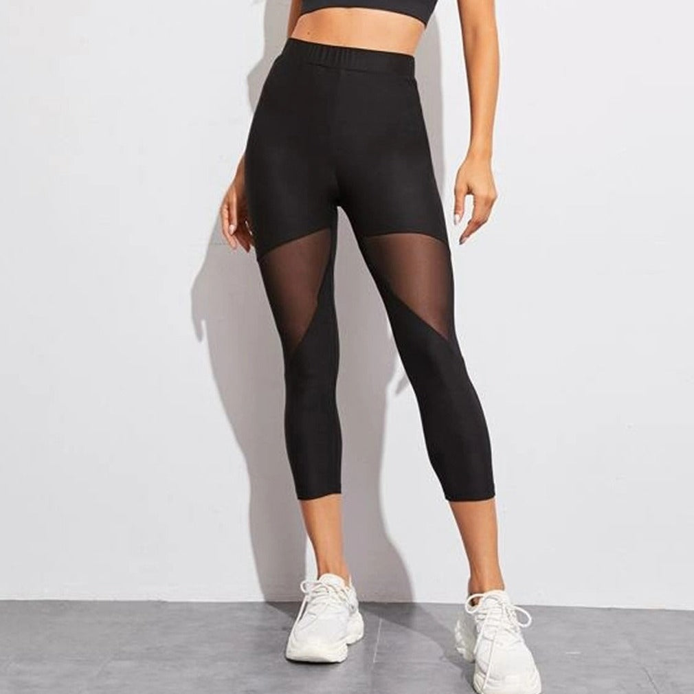 Sports Yoga Mesh Stitching Capri Pants