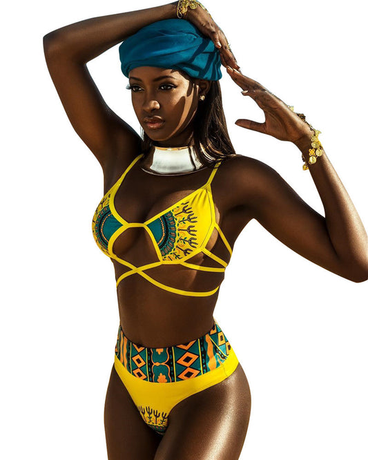 Women's Ethnic Style Sexy Split Print with High Waist Bikini
