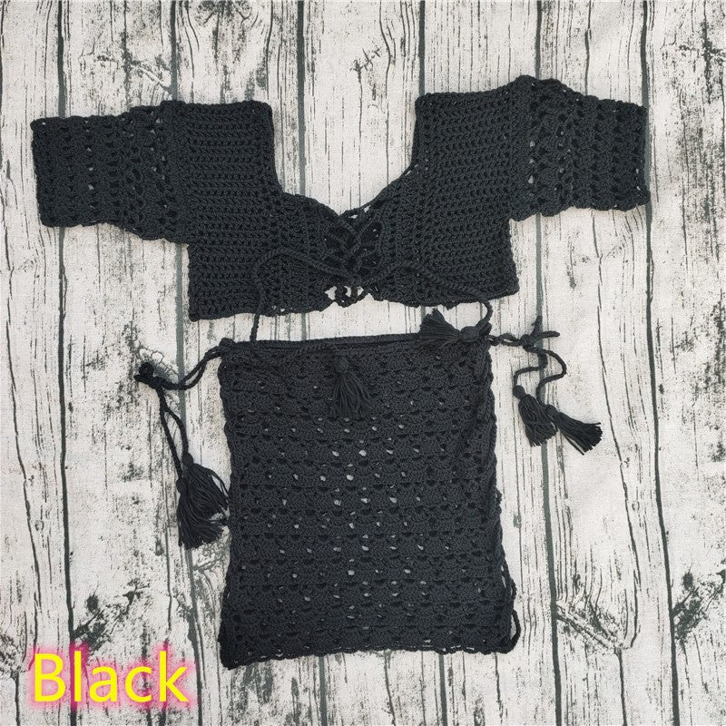 Handmade Crochet Beach Shirt Mini Skirt Bikini Suit